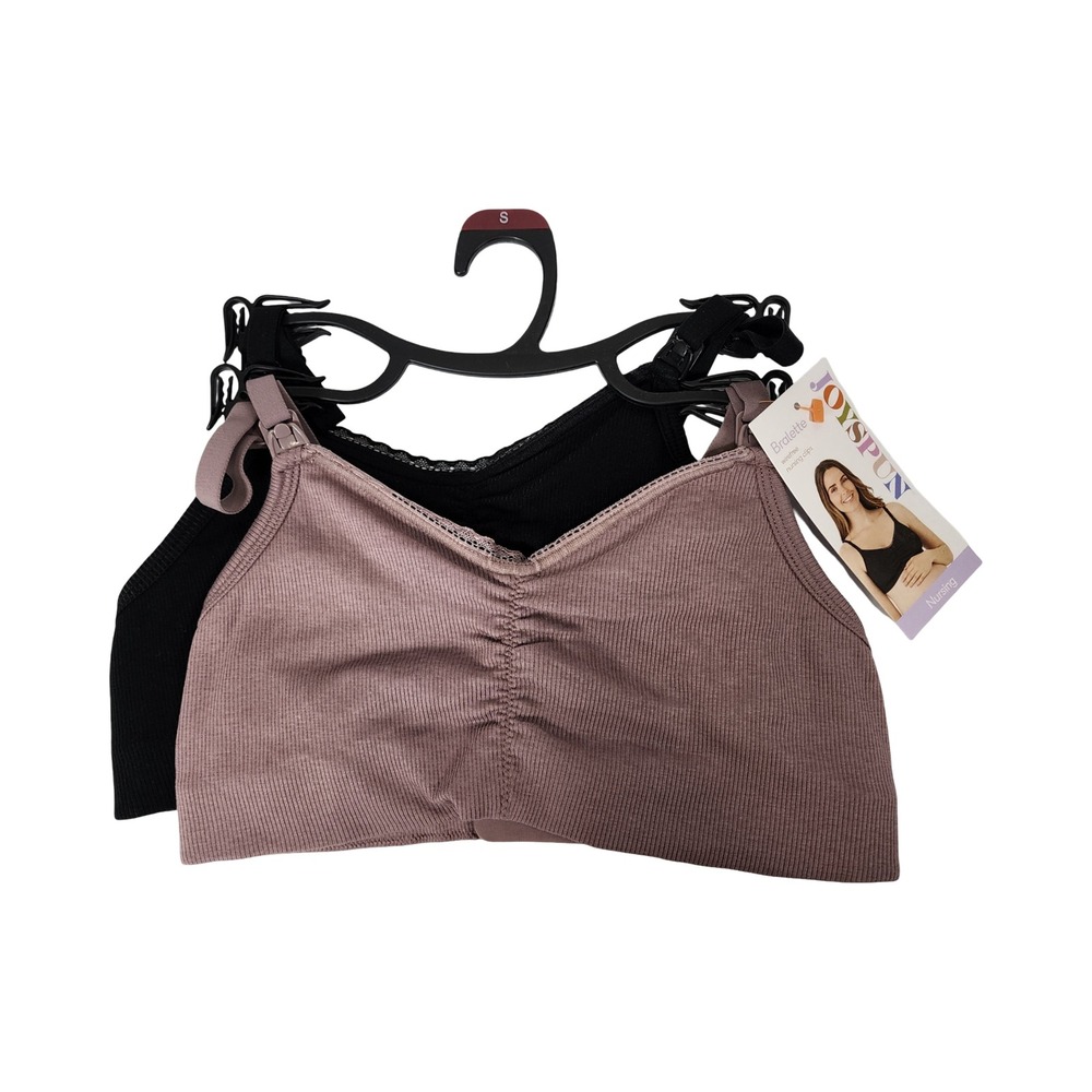 Joyspun Womens 2PK Nursing‎ Bralette Wirefree Mauve Black Soot Size S New
